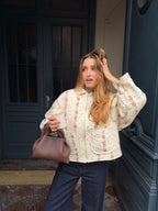 Veste upcyclée matelassée écrue à fleurs