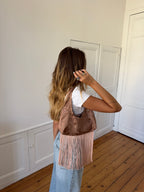 Sac upcyclé satiné cuivré et franges