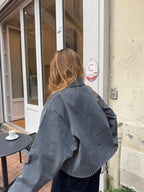 Veste denim à rayures poches plaquées