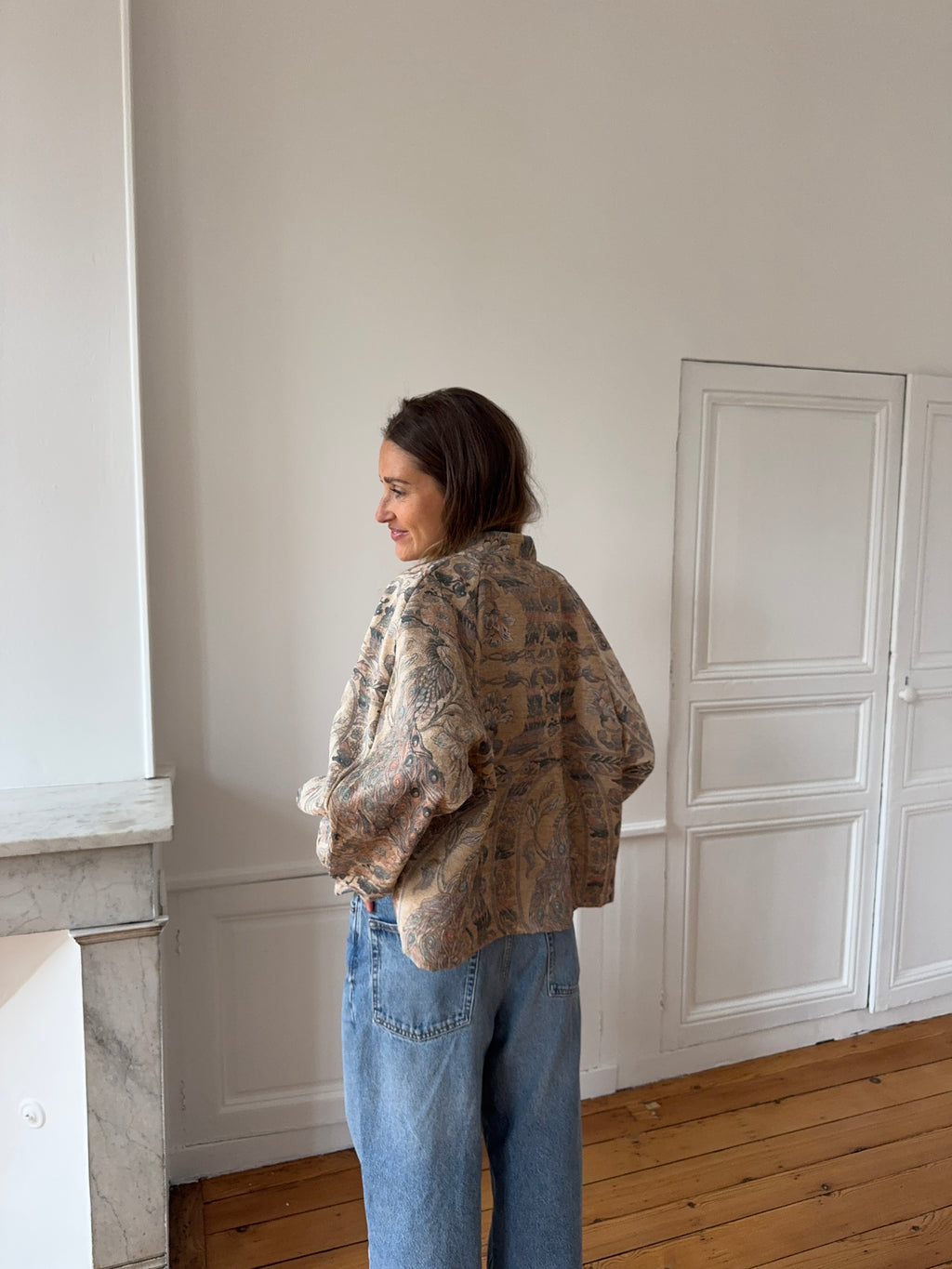 Veste fine upcyclée à motifs - T1
