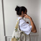 Sac upcyclé matelassé blanc à fleurs jaunes