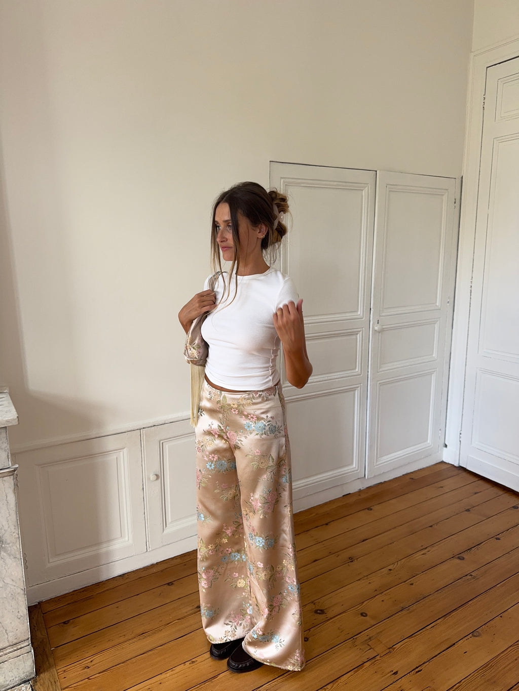 Pantalon upcyclé satiné cuivré - S