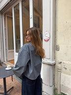Veste denim à rayures poches plaquées