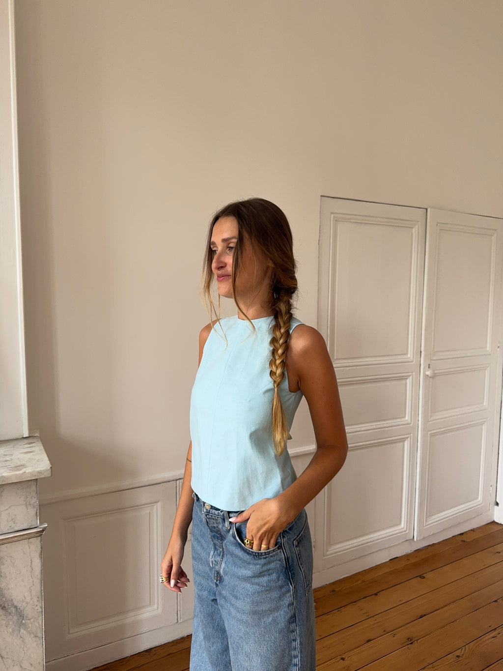 Top dos nu upcyclé ciel - S