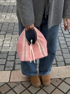 Sac upcyclé laine rose à rayures vintage - petit