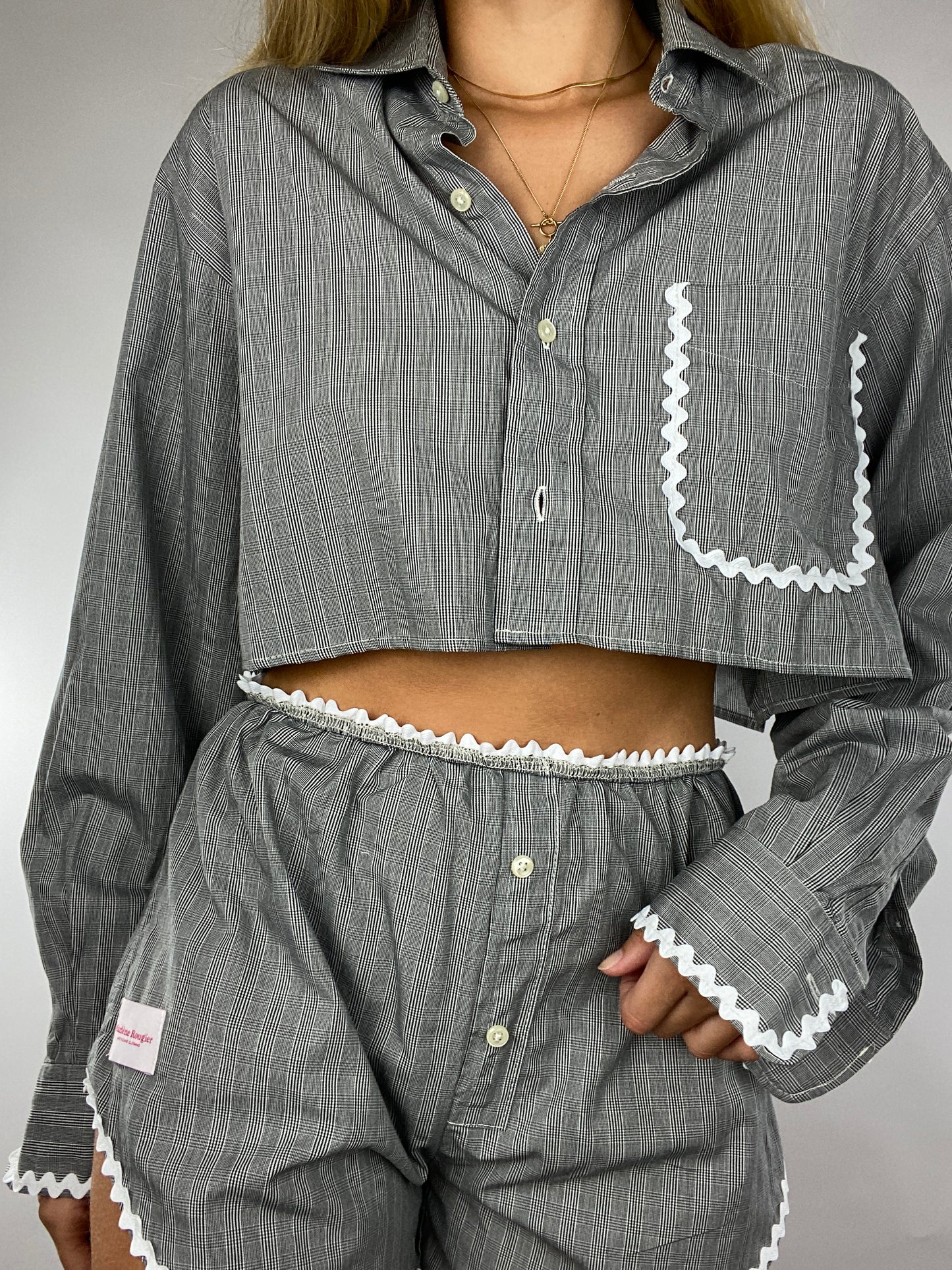 Ensemble upcyclé gris rayé