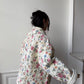Veste upcyclée matelassée crème à fleurs