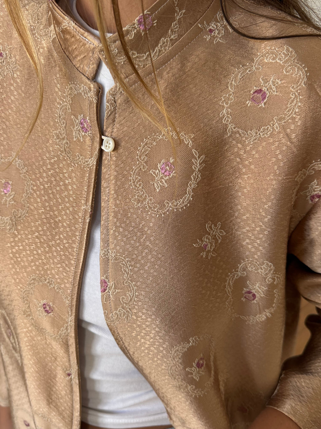Veste longue upcyclée satinée cuivrée - M