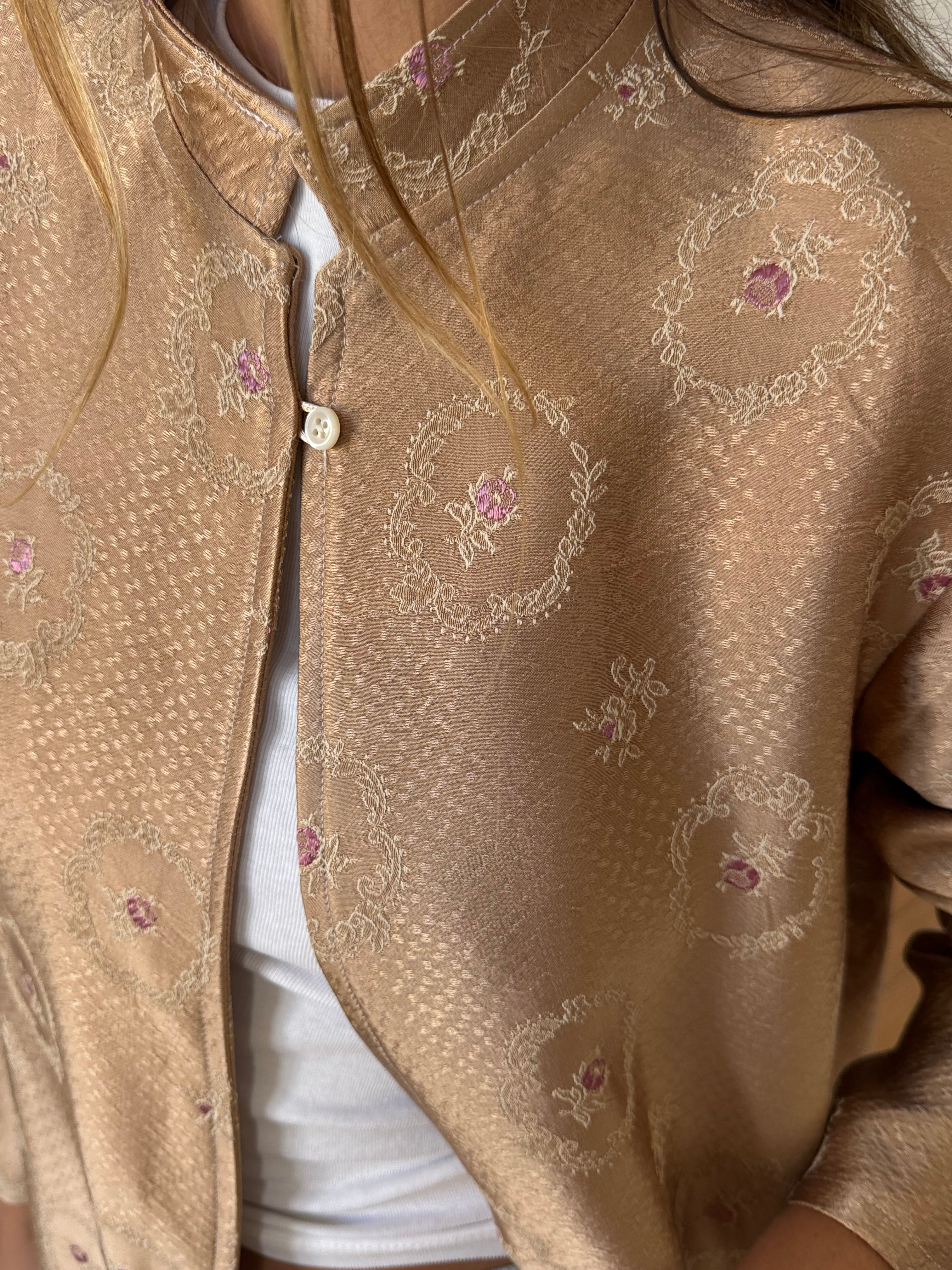 Veste longue upcyclée satinée cuivrée - M
