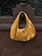 Sac upcyclé laine marron clair à motifs vintage - petit