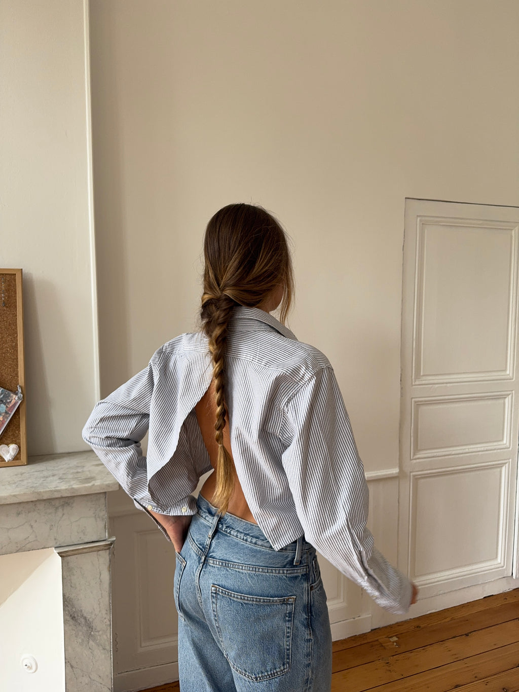 Chemise upcyclée dos nu à rayures - XS/S