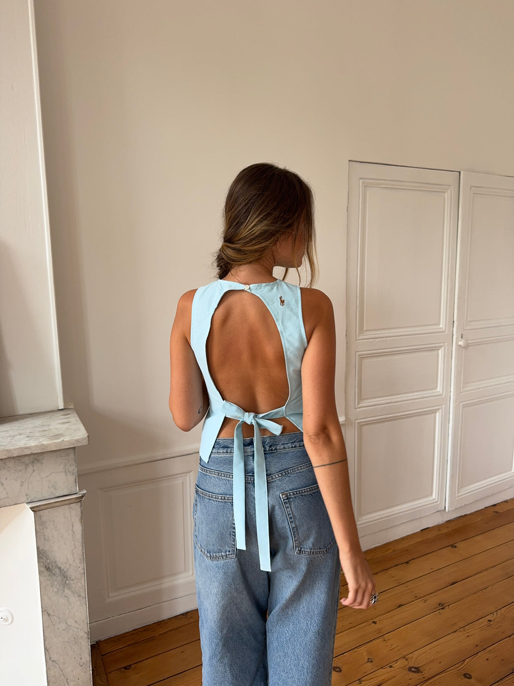 Top dos nu upcyclé ciel - S
