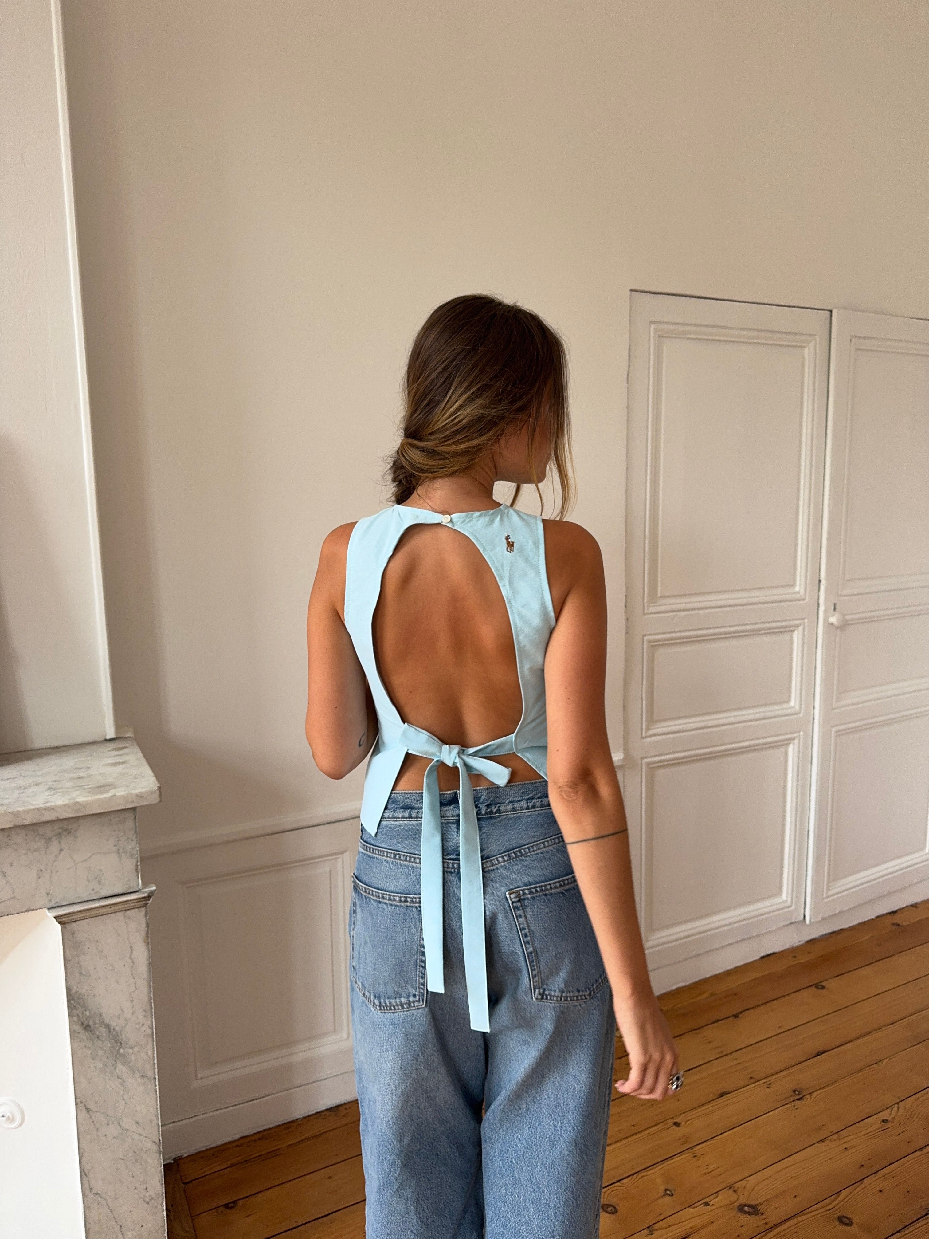 Top dos nu upcyclé ciel - S
