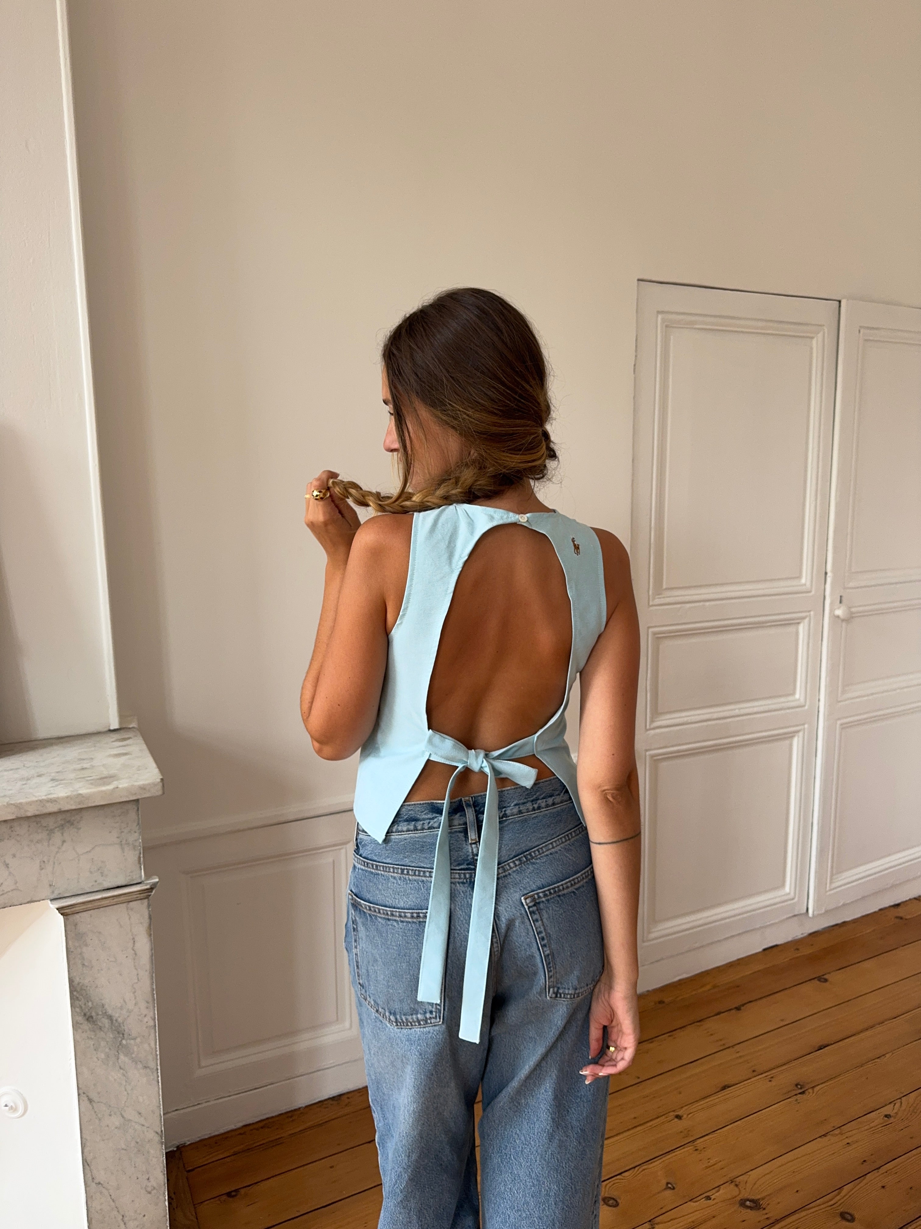 Top dos nu upcyclé ciel - S