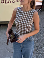 Top dos nu vichy marron