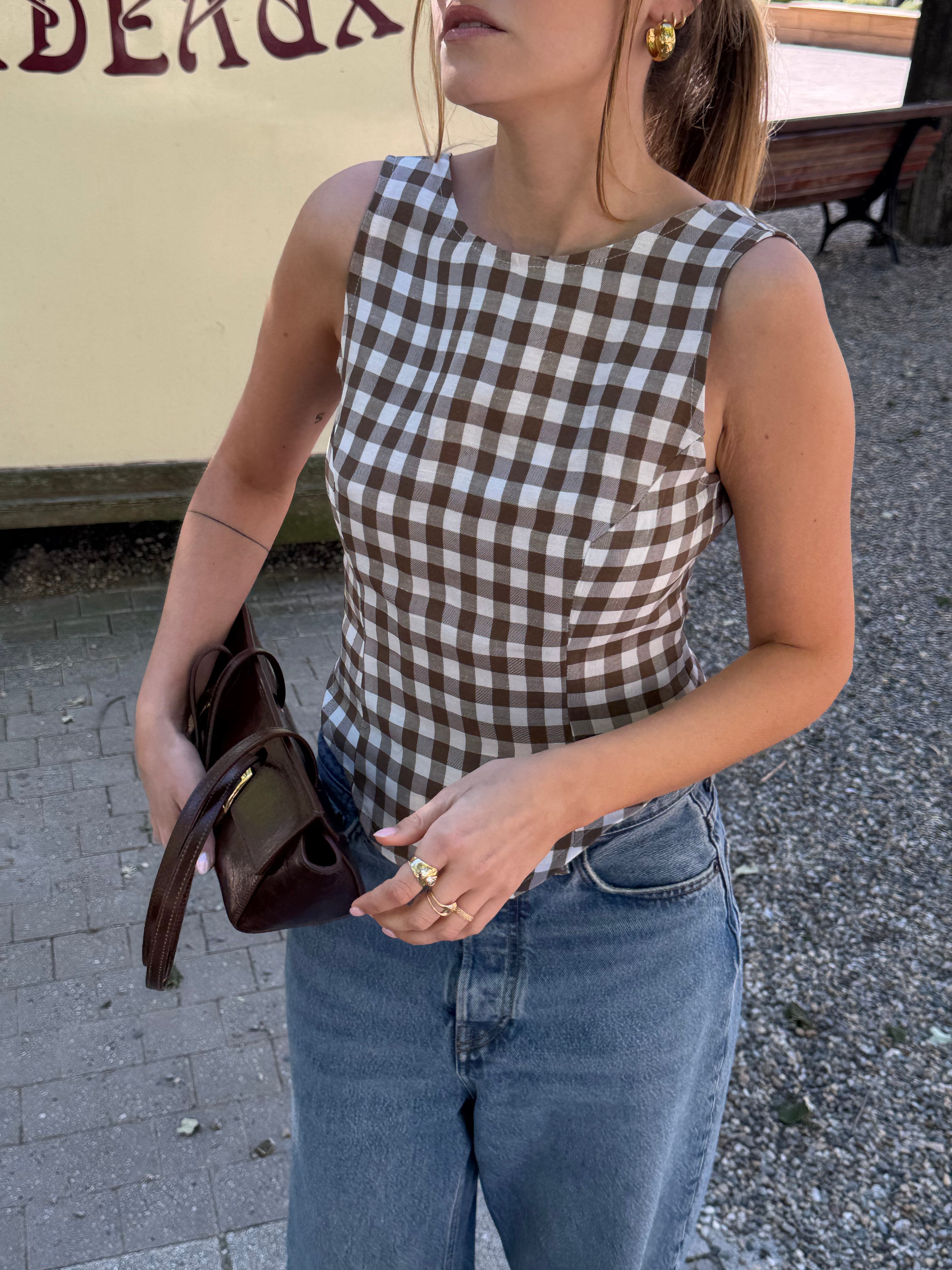 Top dos nu vichy marron