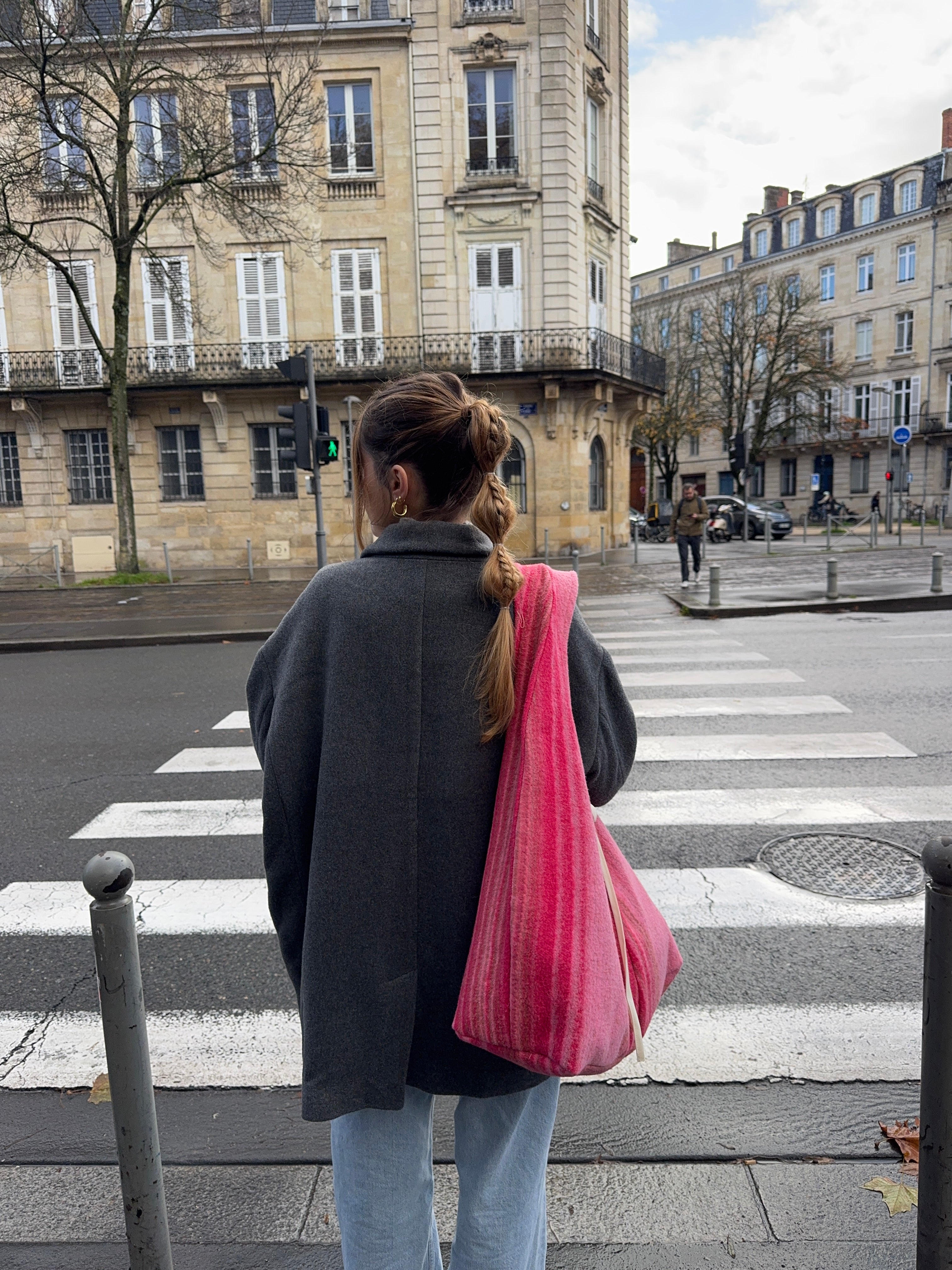 Sac upcyclé laine rose rayée