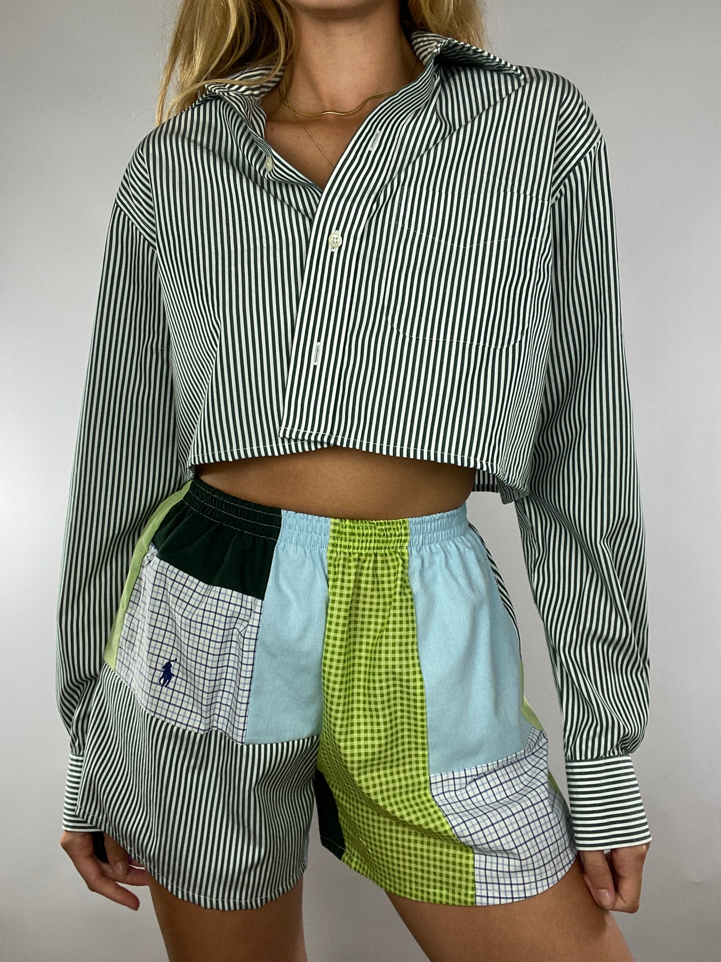 Ensemble upcyclé rayé et patchwork