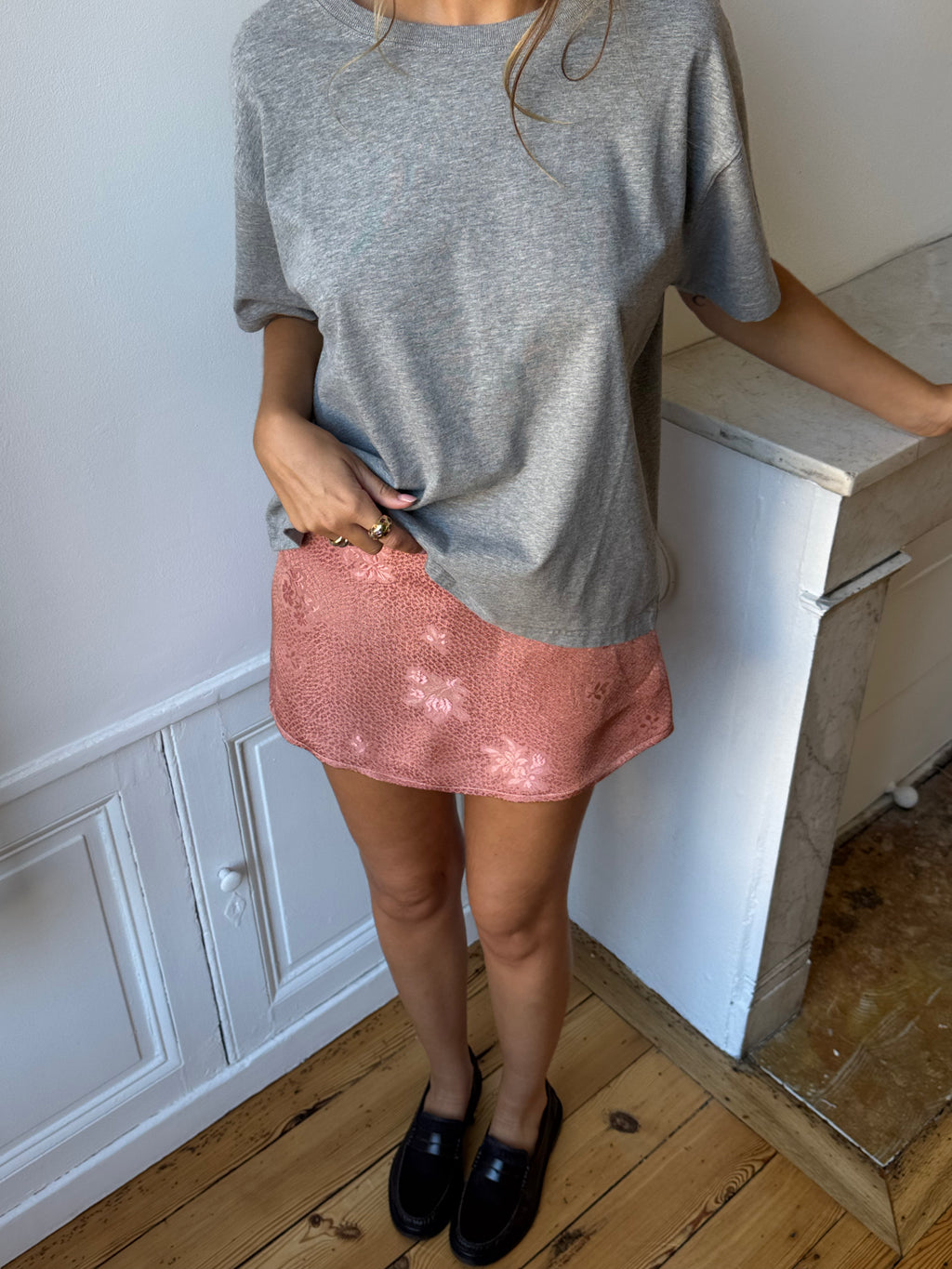 Sky blue satin upcycled skort