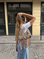 Sac upcyclé à motifs et franges vintage - petit