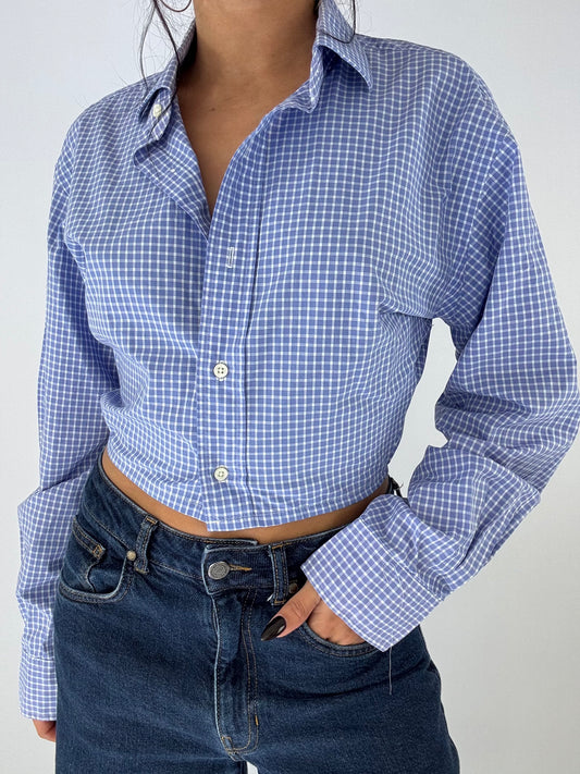 Chemise upcyclée bleue à carreaux