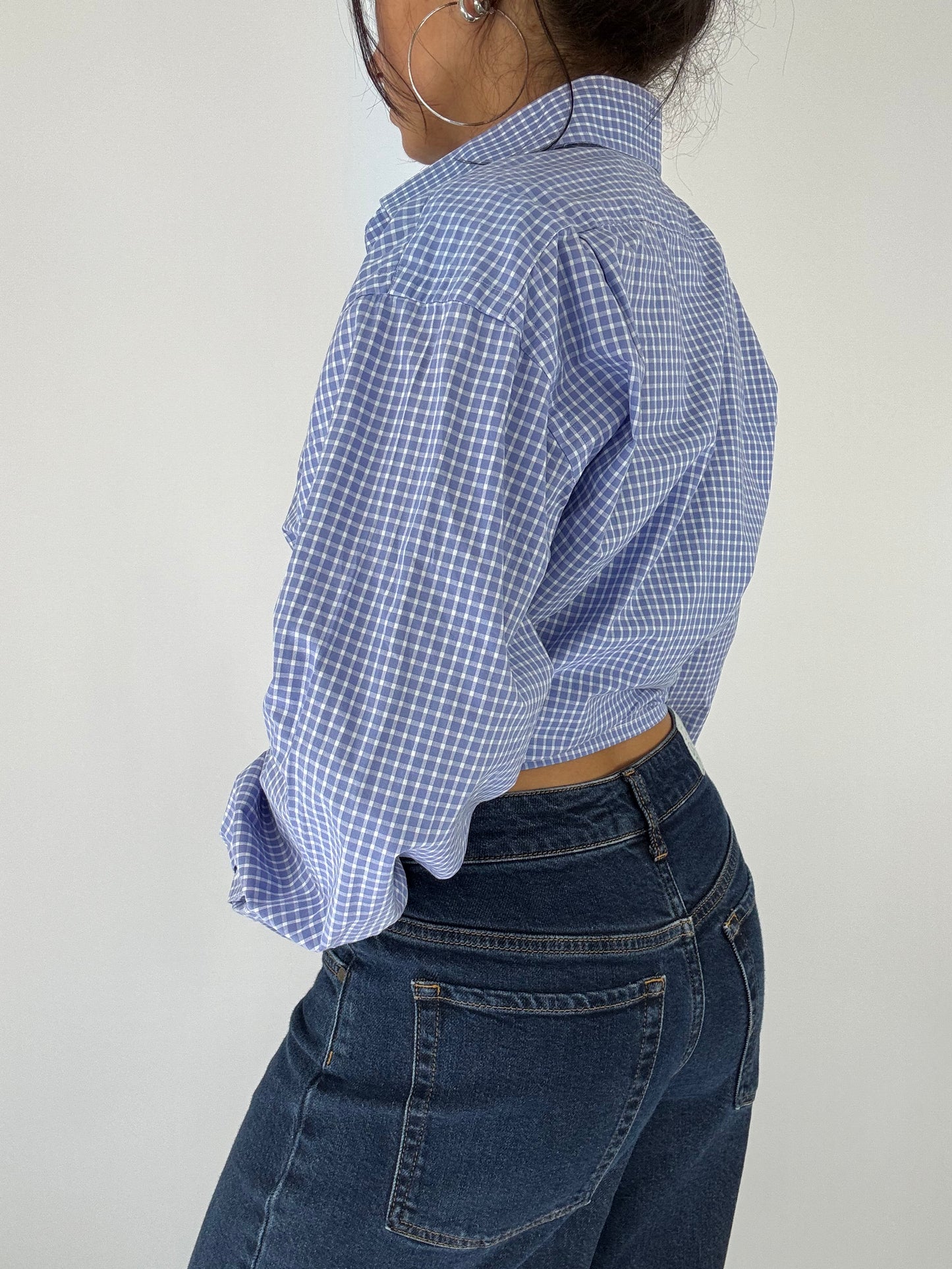 Chemise upcyclée bleue à carreaux
