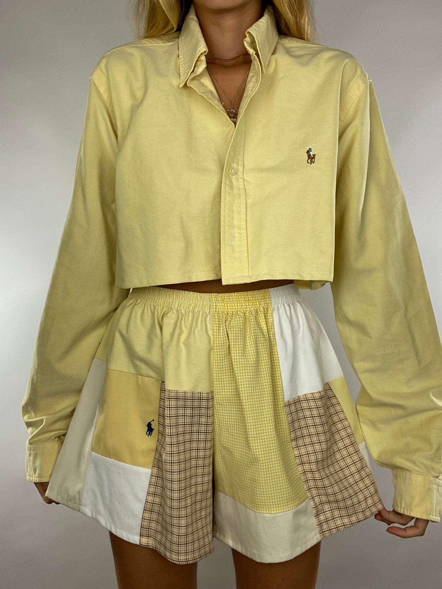 Ensemble upcyclé jaune et patchwork