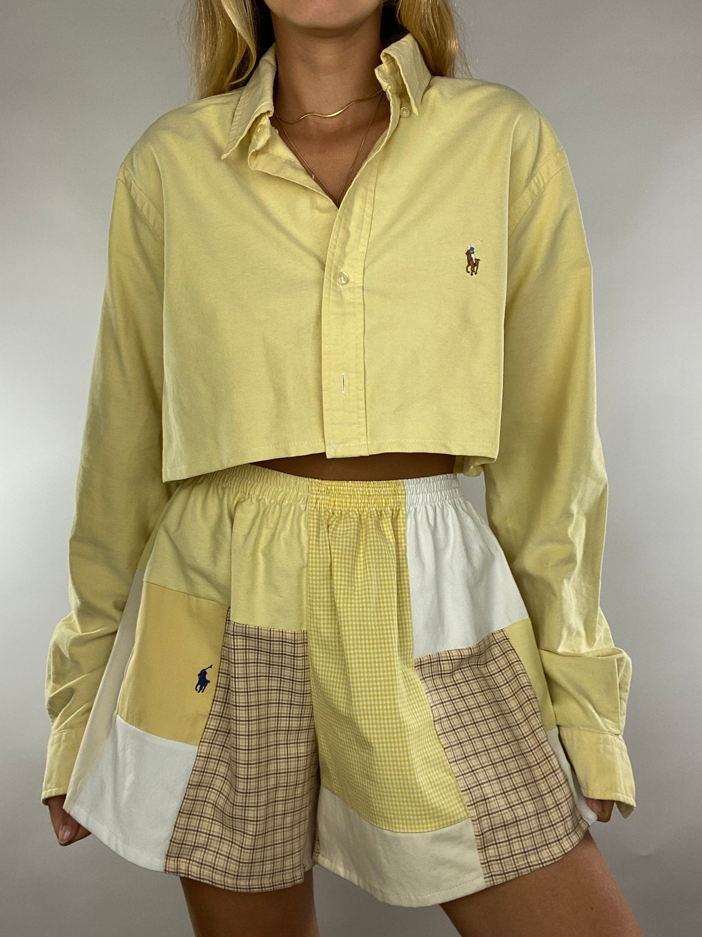 Ensemble upcyclé jaune et patchwork