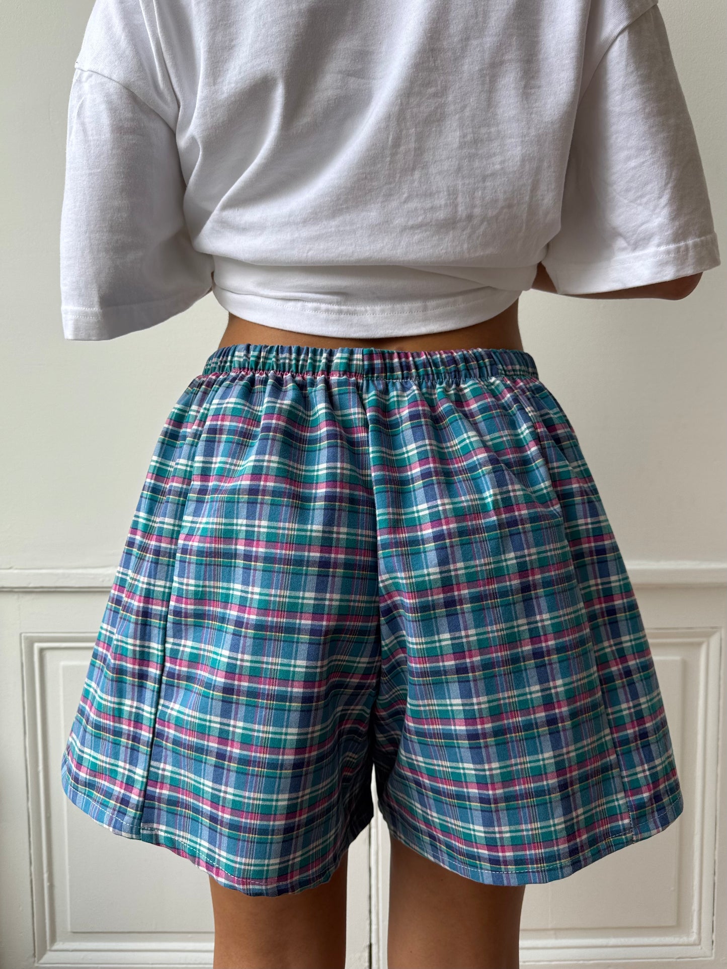 Caleçon short upcyclé à carreaux
