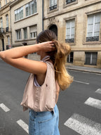 Sac nœud upcyclé beige à rayures - petit
