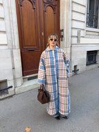 Manteau long upcyclé laine à carreaux vintage