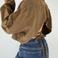 Chemise upcyclée dos nu soie marron