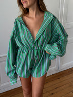 Combinaison upcyclée verte à rayures - M/L