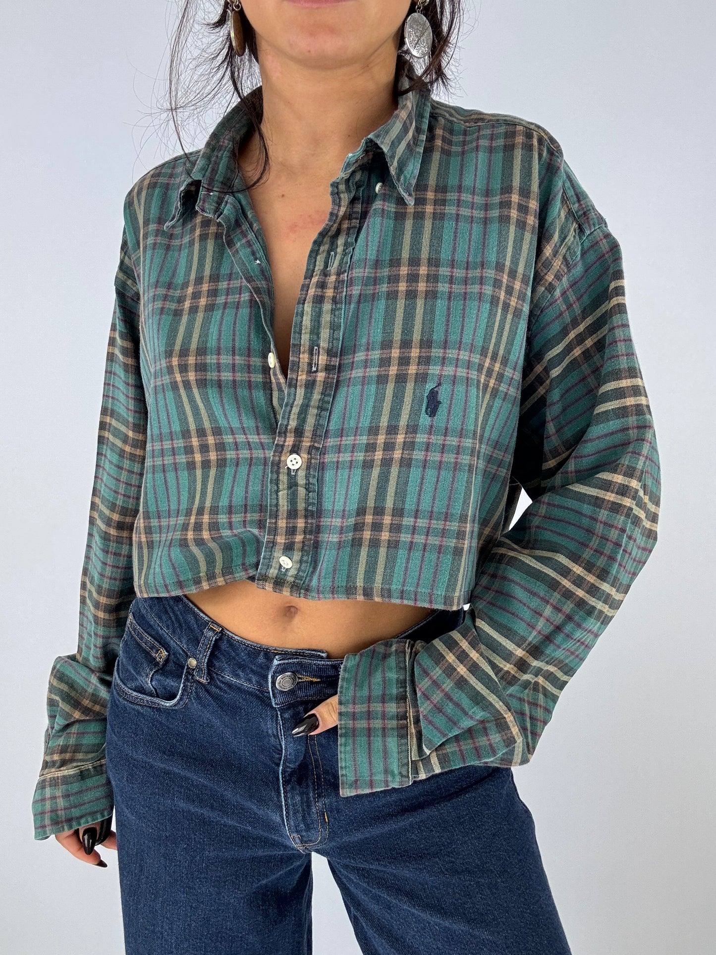 Chemise upcyclée dos nu à carreaux