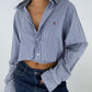 Chemise upcyclée dos nu à rayures bleues