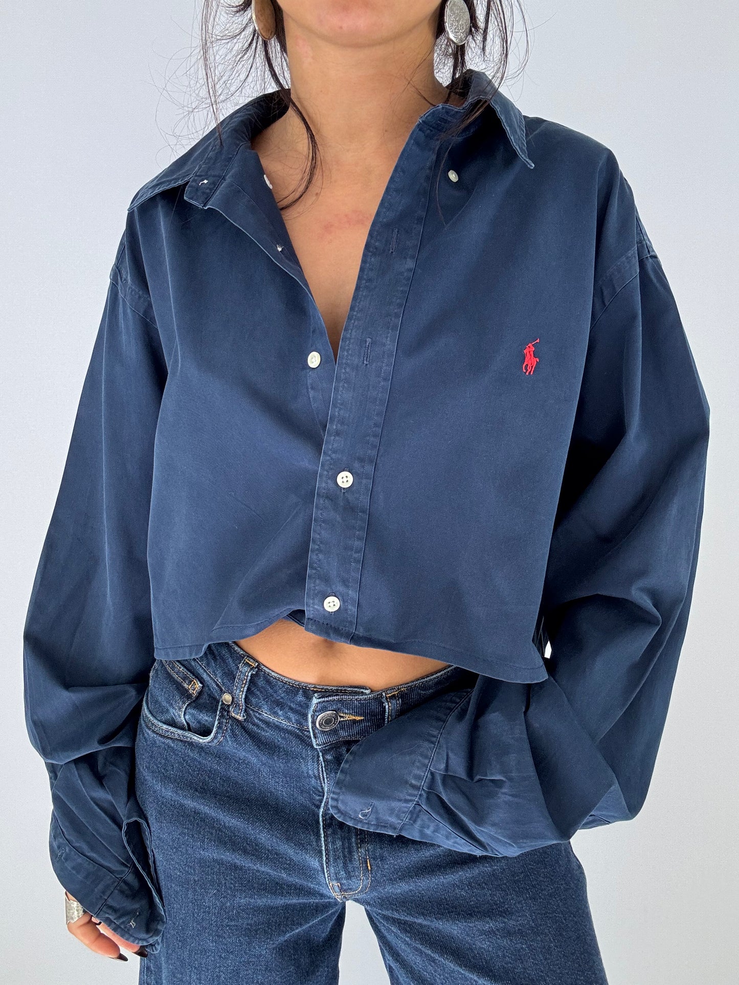 Chemise upcyclée dos nu marine