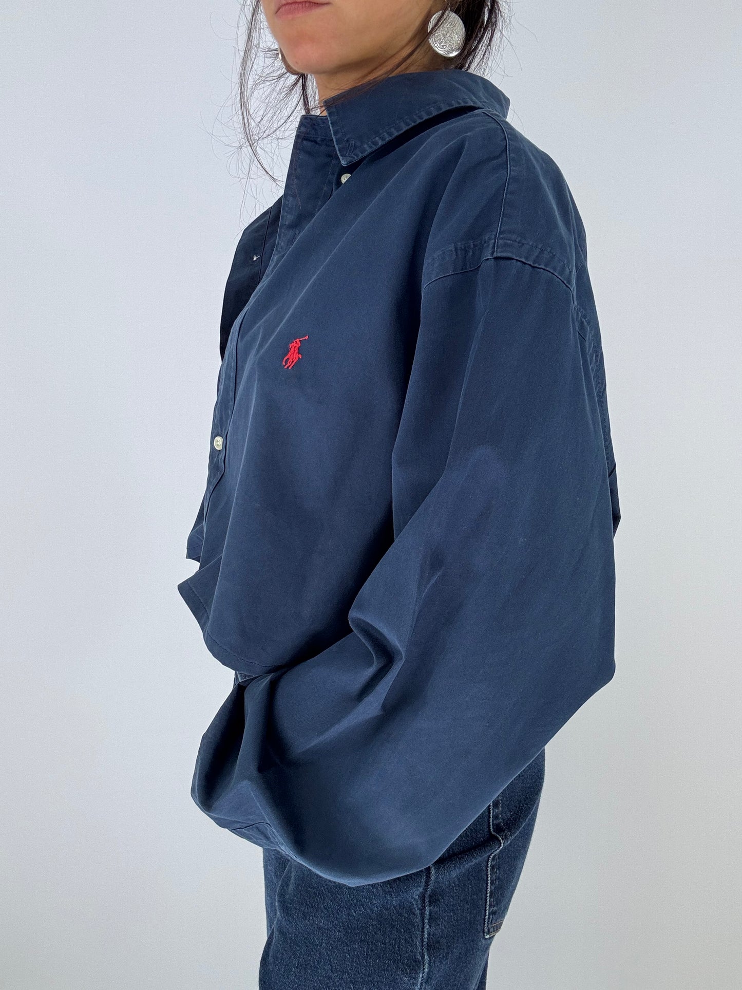 Chemise upcyclée dos nu marine