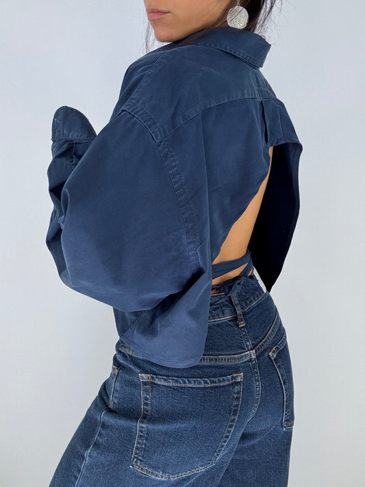 Chemise upcyclée dos nu marine
