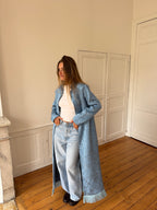 Veste longue upcyclée bleue et franges - M