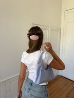 Sac upcyclé rayé et dentelle