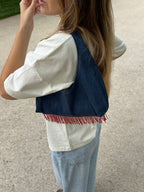 Sac upcyclé denim brut et franges vintage - petit