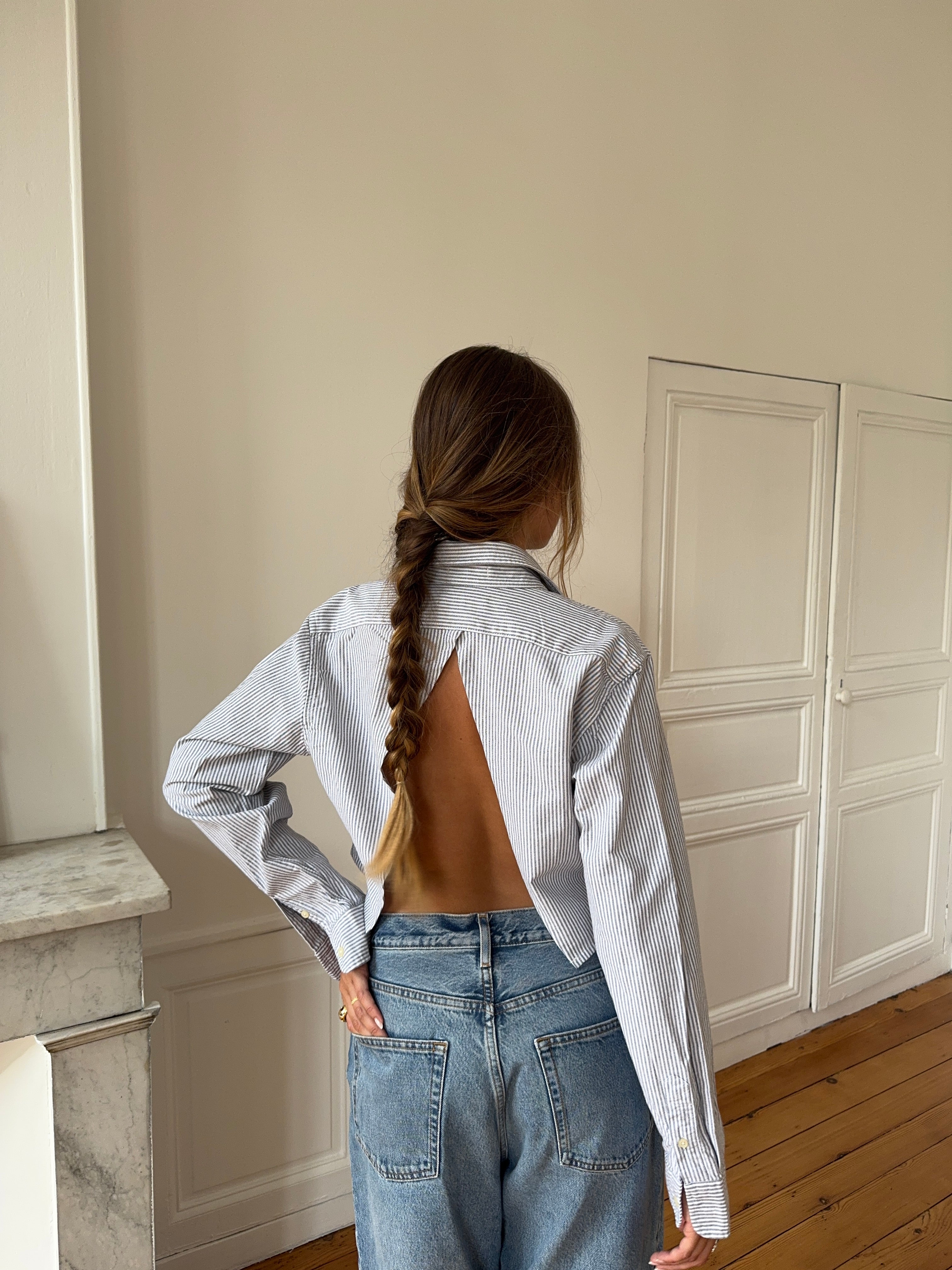 Chemise upcyclée dos nu à rayures - XS/S