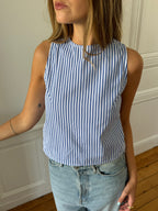 Top dos nu upcyclé à rayures bleues - M