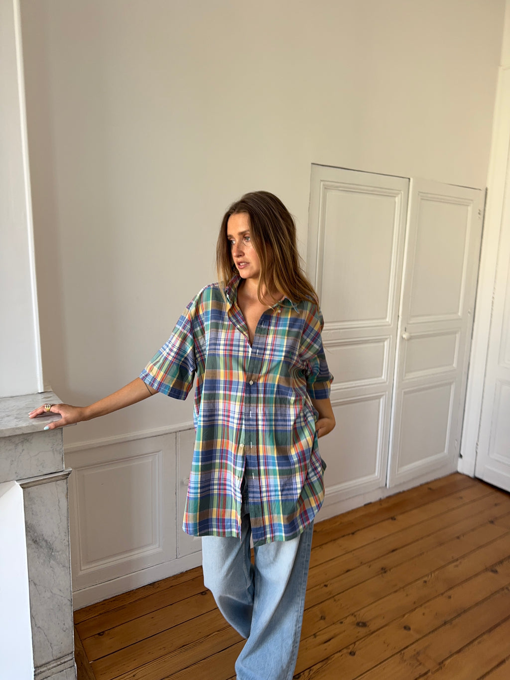 Chemisette upcyclée dos nu à carreaux - M/L