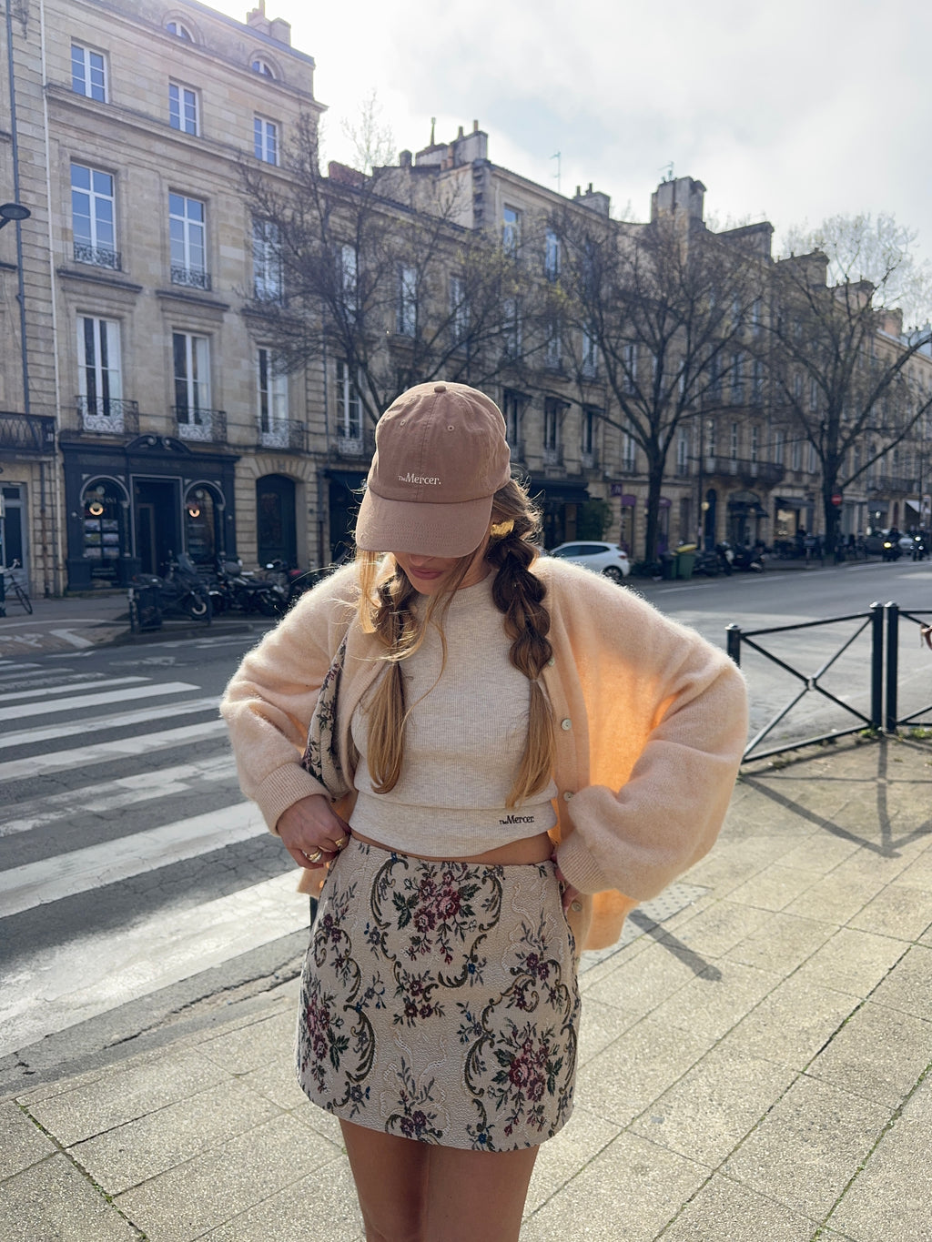 Jupe upcyclée beige à motifs vintage