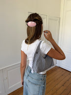 Sac upcyclé rayé et dentelle