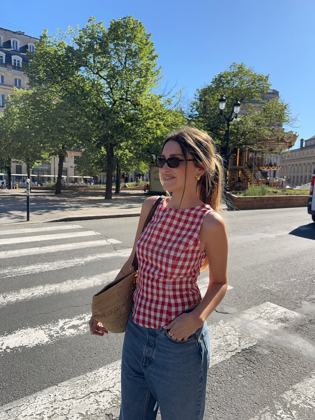 Top dos nu vichy rouge