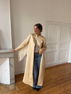 Veste longue upcyclée satinée dorée et franges - S/M
