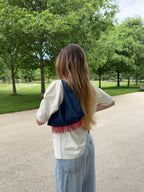 Sac upcyclé denim brut et franges vintage - petit