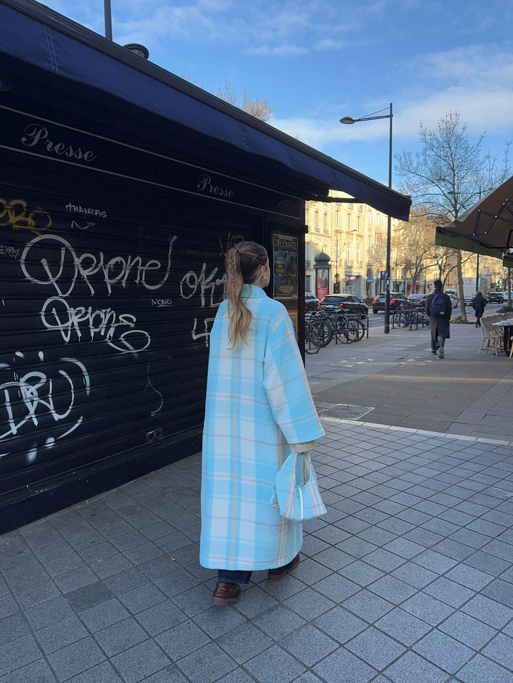 Manteau long upcyclé laine à carreaux